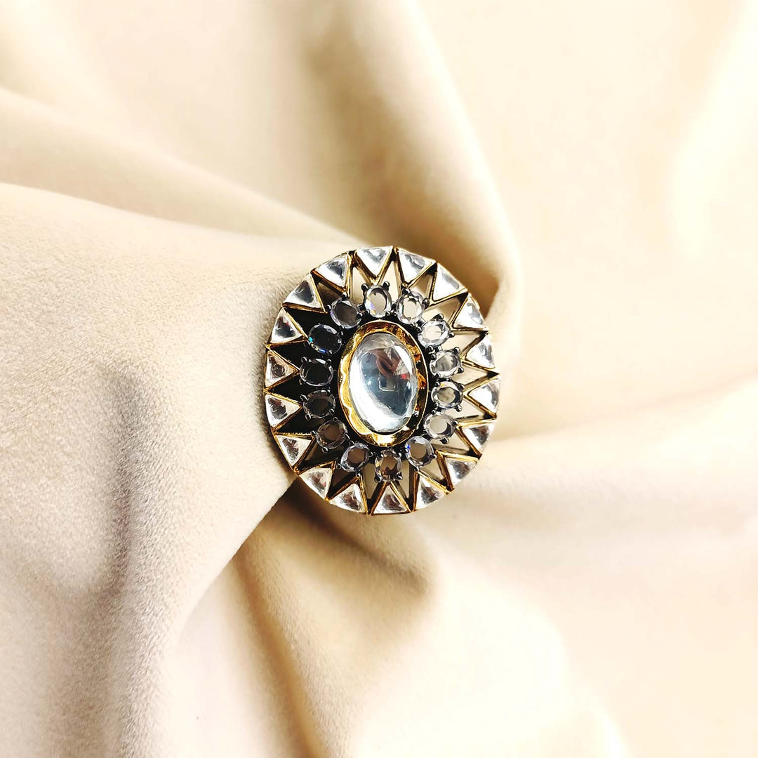 Exquisite Indumati Diamond Gold & Rhodium Plated Victorian Ring with intricate detailing and sparkling gemstones