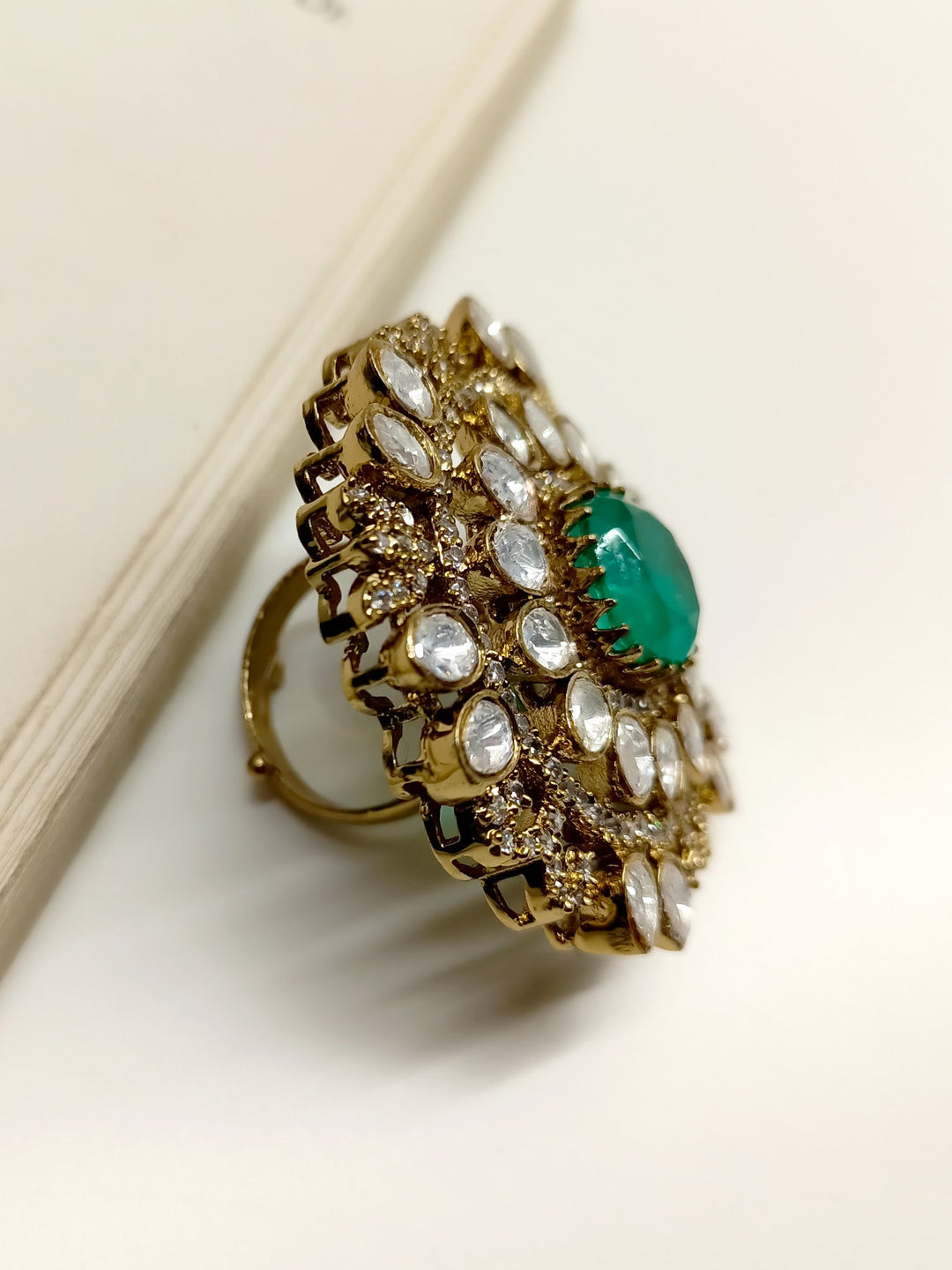 Exquisite Vaani Emerald Victorian Finger Ring, showcasing a beautiful emerald gemstone set in a stunning Victorian-inspired design, a statement piece that exudes elegance and charm