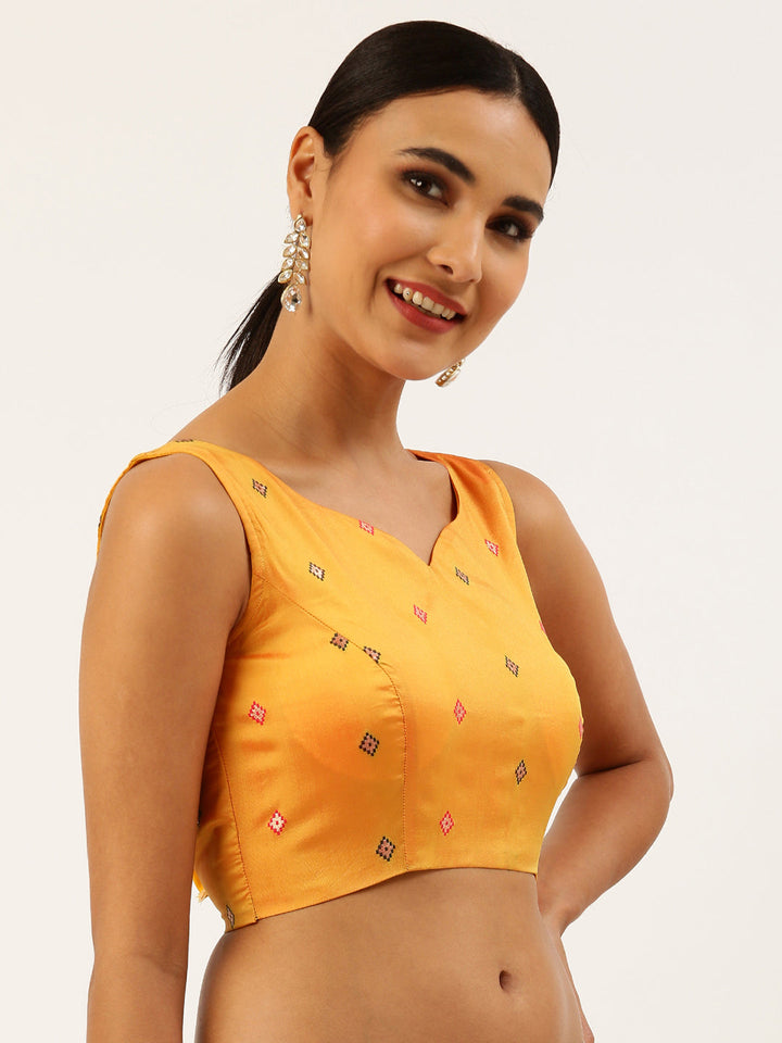 Mustard-Toned Ethnic Motif Brocade Readymade Blouse