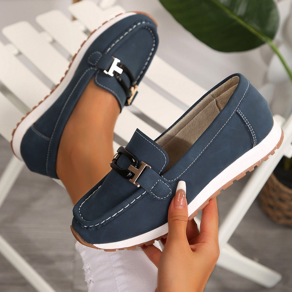 Women’s Plus-Size Slip-On Loafers - Chanel-Inspired Driving Flats | Casual Comfort Shoes