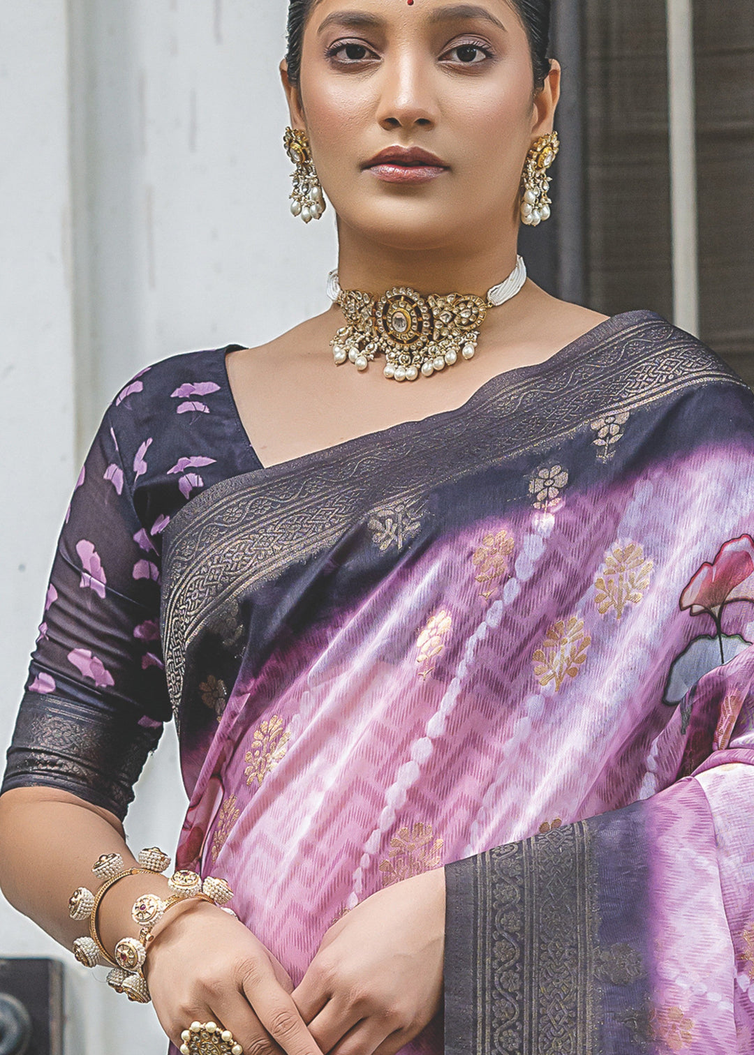 Lilac Purple Woven Silk Saree