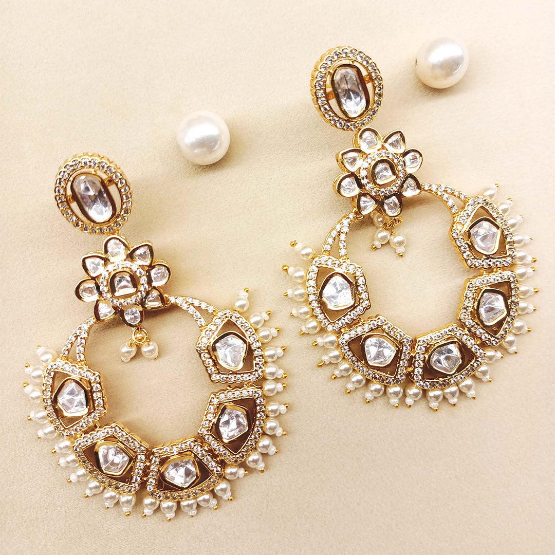 Aarushi Pearl White Gold Plated Kundan Earrings