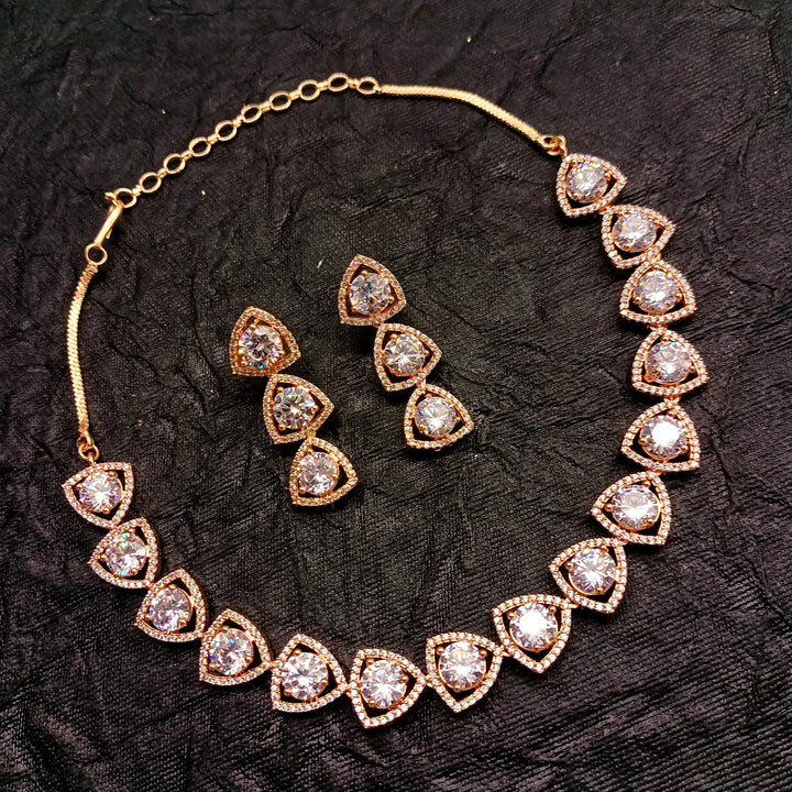 Sufiya Rose Gold Plated Semiprecious White Stone American Diamond Set