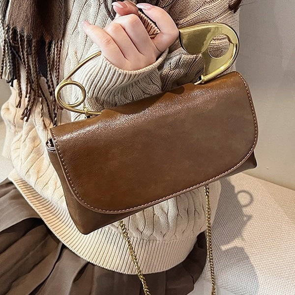 Women's Retro-Chic Square Crossbody Bag Convertible Shoulder Bag with Detachable Paperclip Handle & Monochrome Versatility