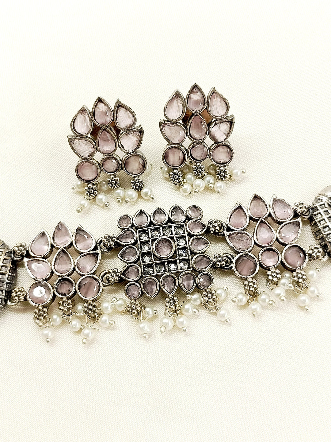 Rish Baby Pink Peacock Oxidized Choker Set