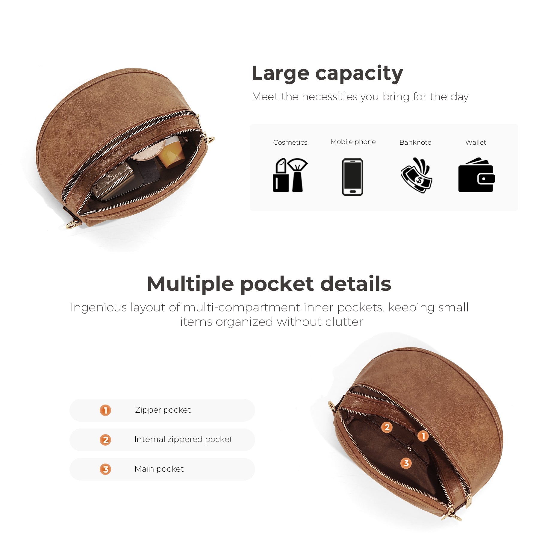 Ounamei Vegan Leather Crossbody Bum Bag for Women with Mini Pouch | Small & Large Sizes