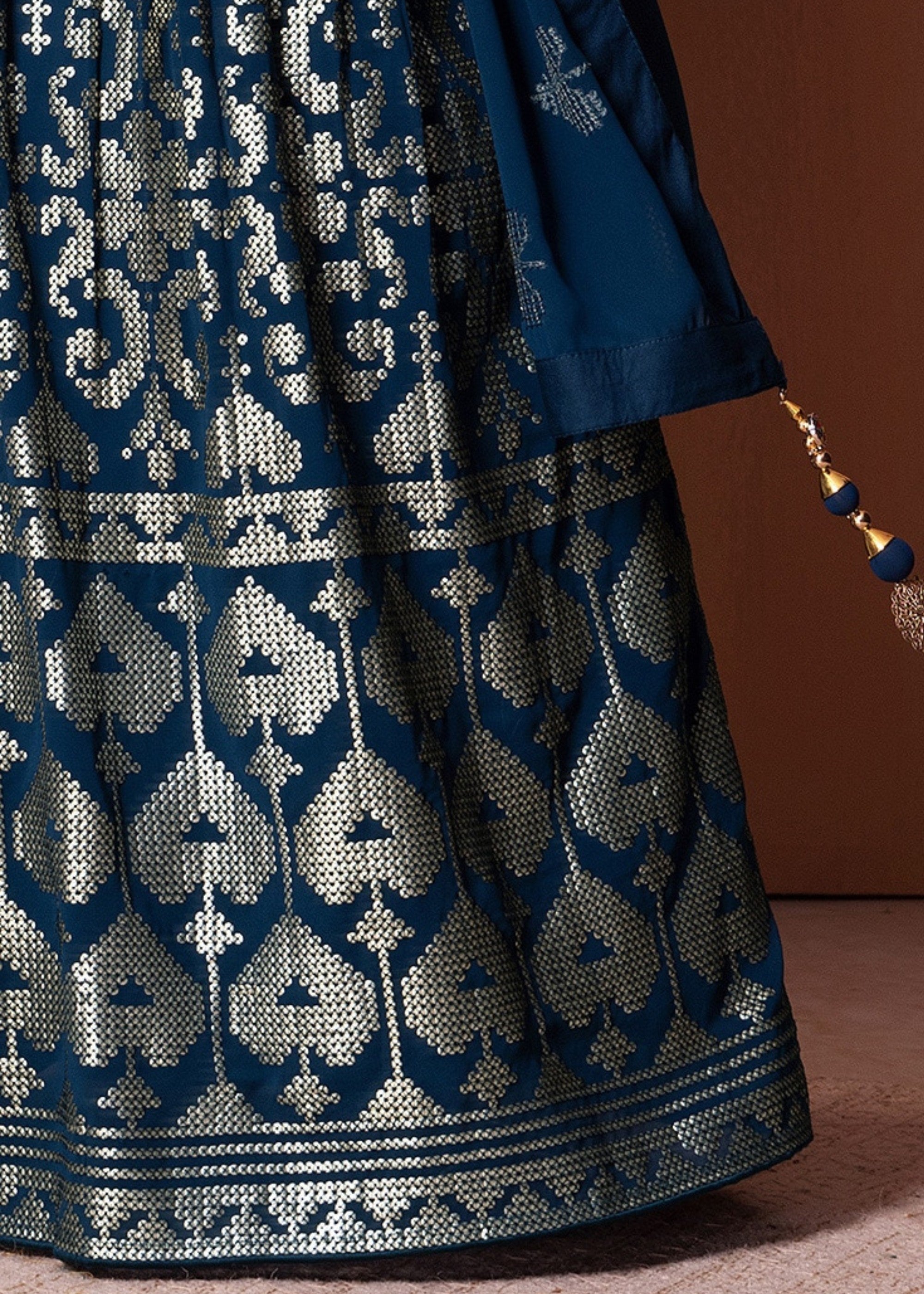 Royal Blue Georgette Lehenga Choli With Sequins And Thread Embroidery Work | Ready To Wear - qivii