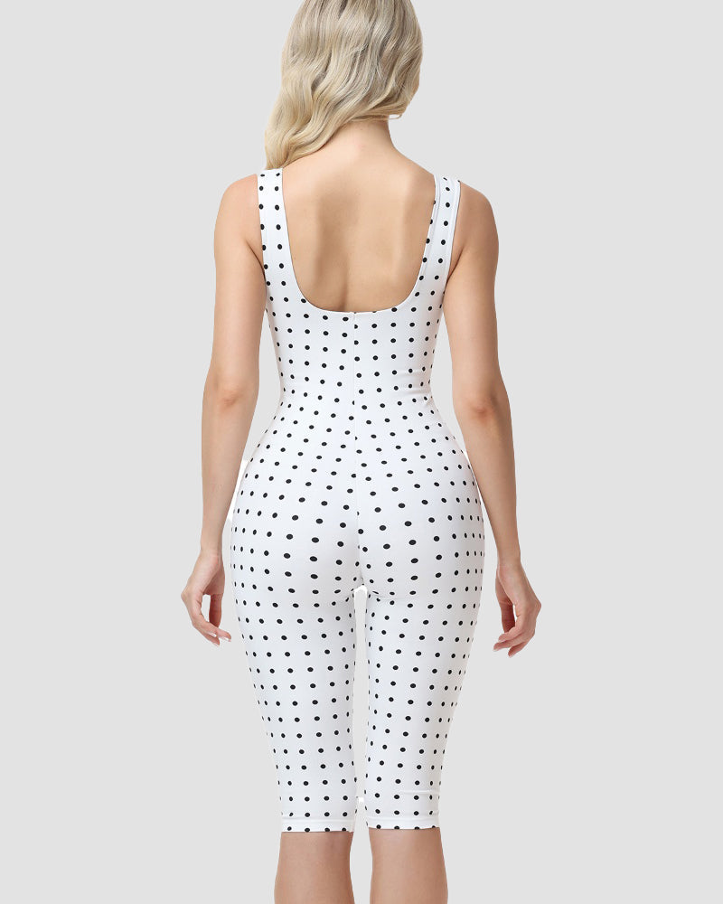Polka Dot Square Neck Capri Jumpsuit with Hourglass Detachable Corset Two-Piece Set  - By Qivii