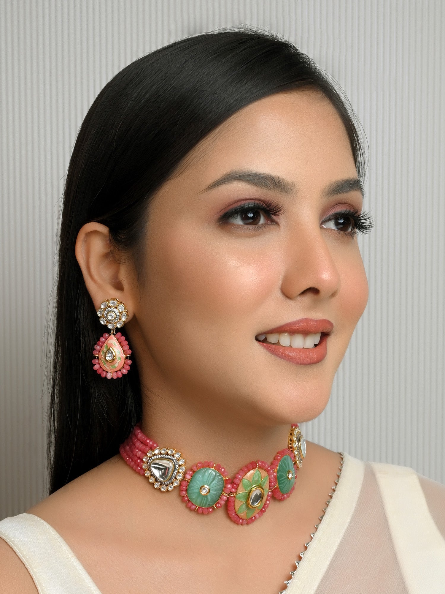 Raha P & G Meenakari Choker Set - qivii
