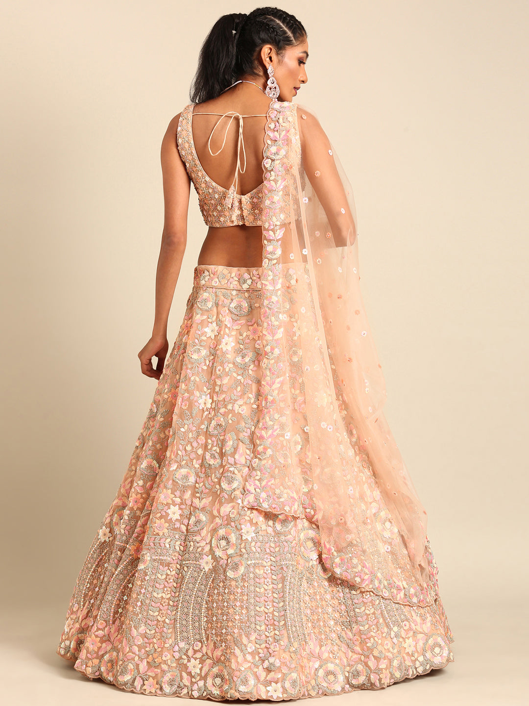 Multi Sequins Embroidered Net Stitched Bridal Lehenga choli