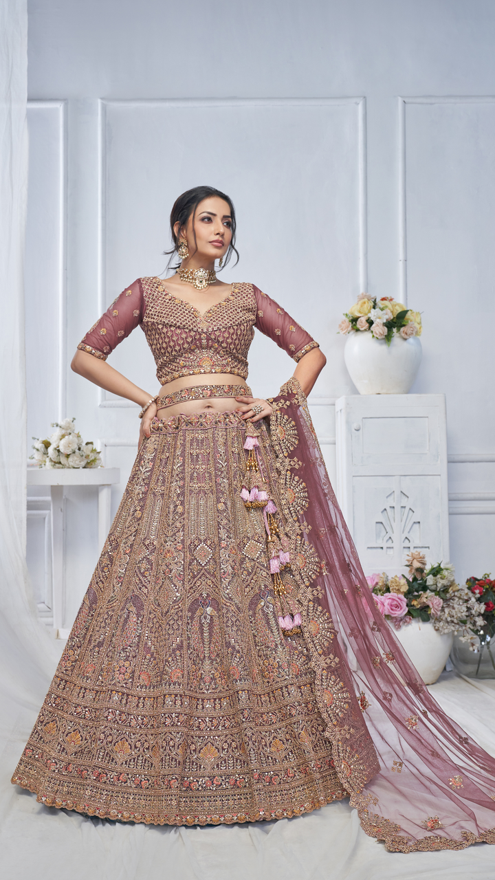 Royal Grandeur bridal  Golden  Lehenga with Paisley and Peacock Motifs & Heavy Embroidery