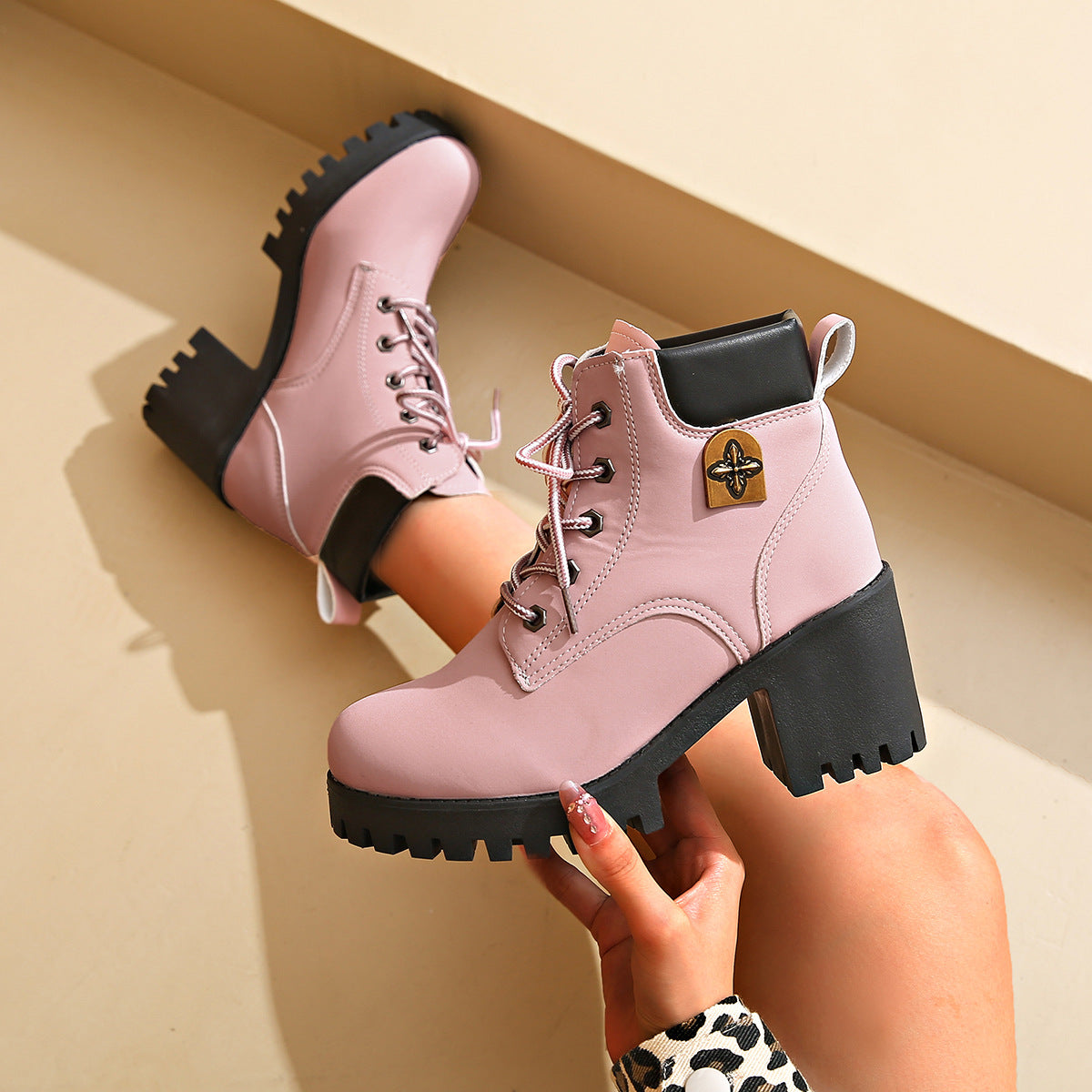 Women's Cowhide Metropolitan Combat Boot - Waterproof Block Heel Ankle Boots with Extended Sizes (US 4-10) & Commuter-Ready Traction