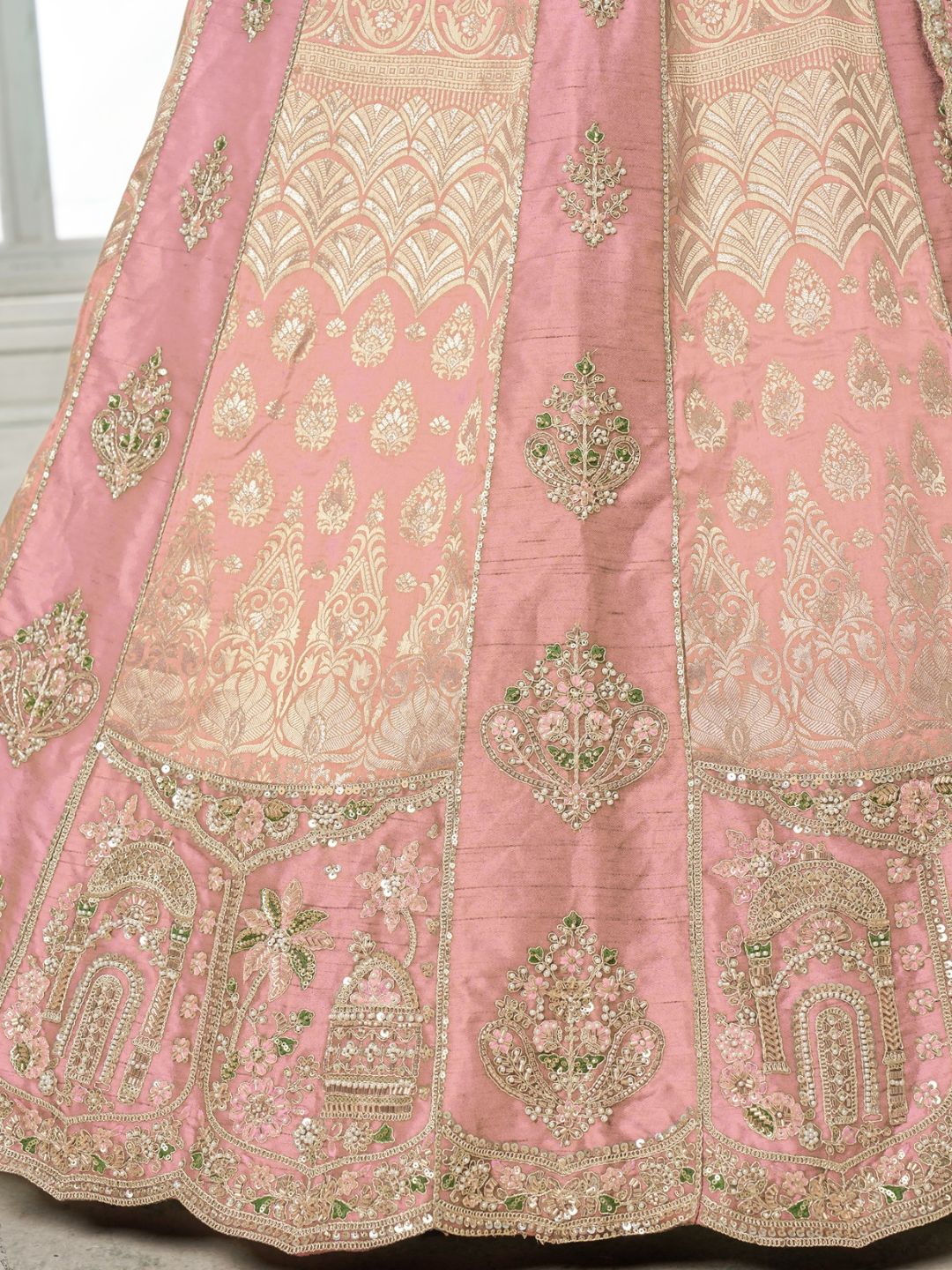 Designer Pink Raw Silk Lehenga with Intricate Embroidered Detailing