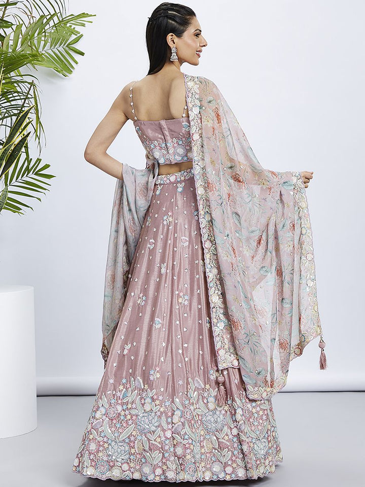 Rose gold Chiffon Sequins and thread embroidery Semi-Stitched Lehenga choli & Dupatta