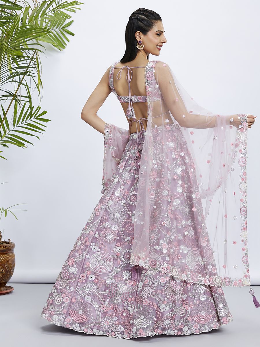 Mauve Organza Sequins, Zarkan and thread embroidery Semi-Stitched Lehenga choli & Dupatta