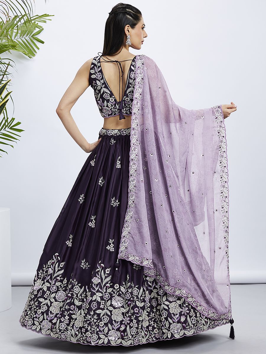 Purple Pure Georgette Sequins and thread embroidery Semi-Stitched Lehenga choli & Dupatta