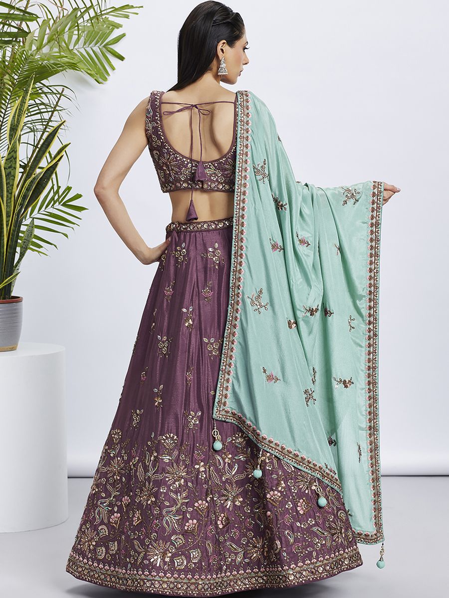 Rose gold Pure Chiffon Sequins and thread embroidery Semi-Stitched Lehenga choli & Dupatta