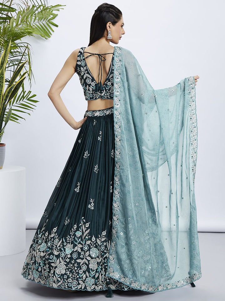 Teal Pure Georgette Sequins and thread embroidery Semi-Stitched Lehenga choli & Dupatta