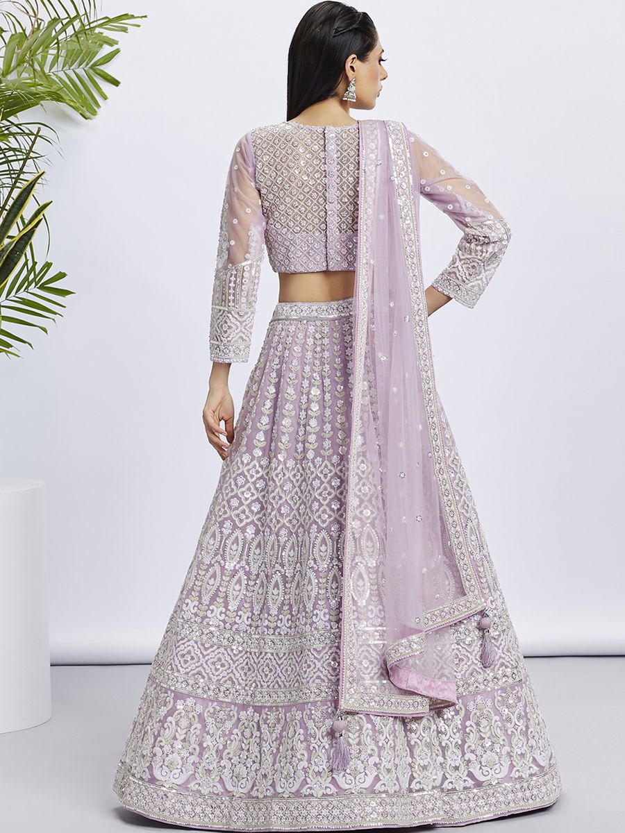  Beautiful lavender lehenga choli with intricate white embroidery and sequins