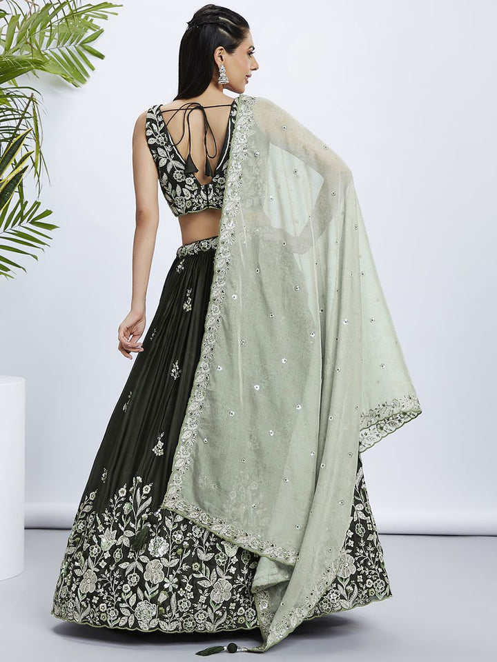 Olive Pure Georgette Sequins and thread embroidery Semi-Stitched Lehenga choli & Dupatta