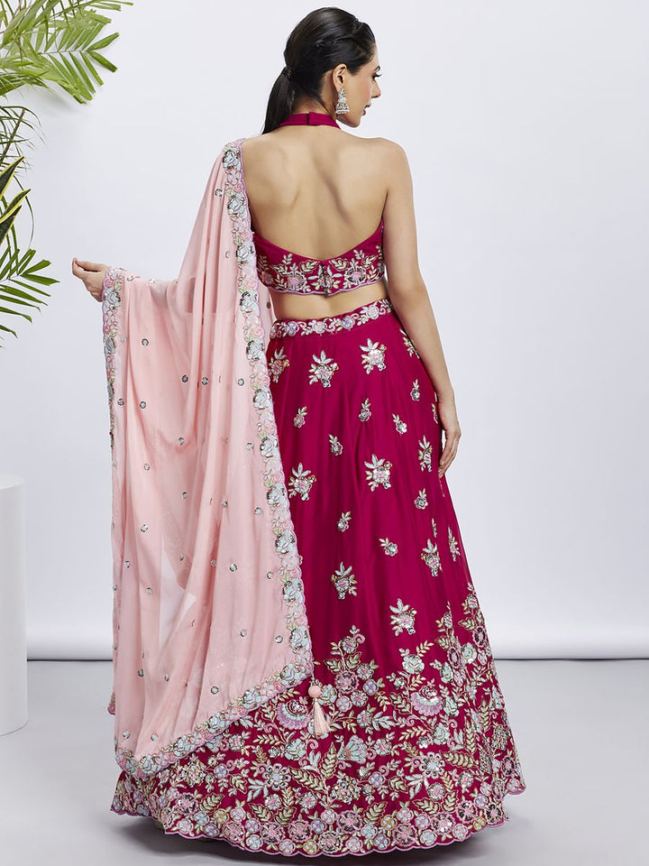 Rose - Multi Color Sequined & Thread Embroidered Pure Georgette Semi-Stitched Lehenga choli