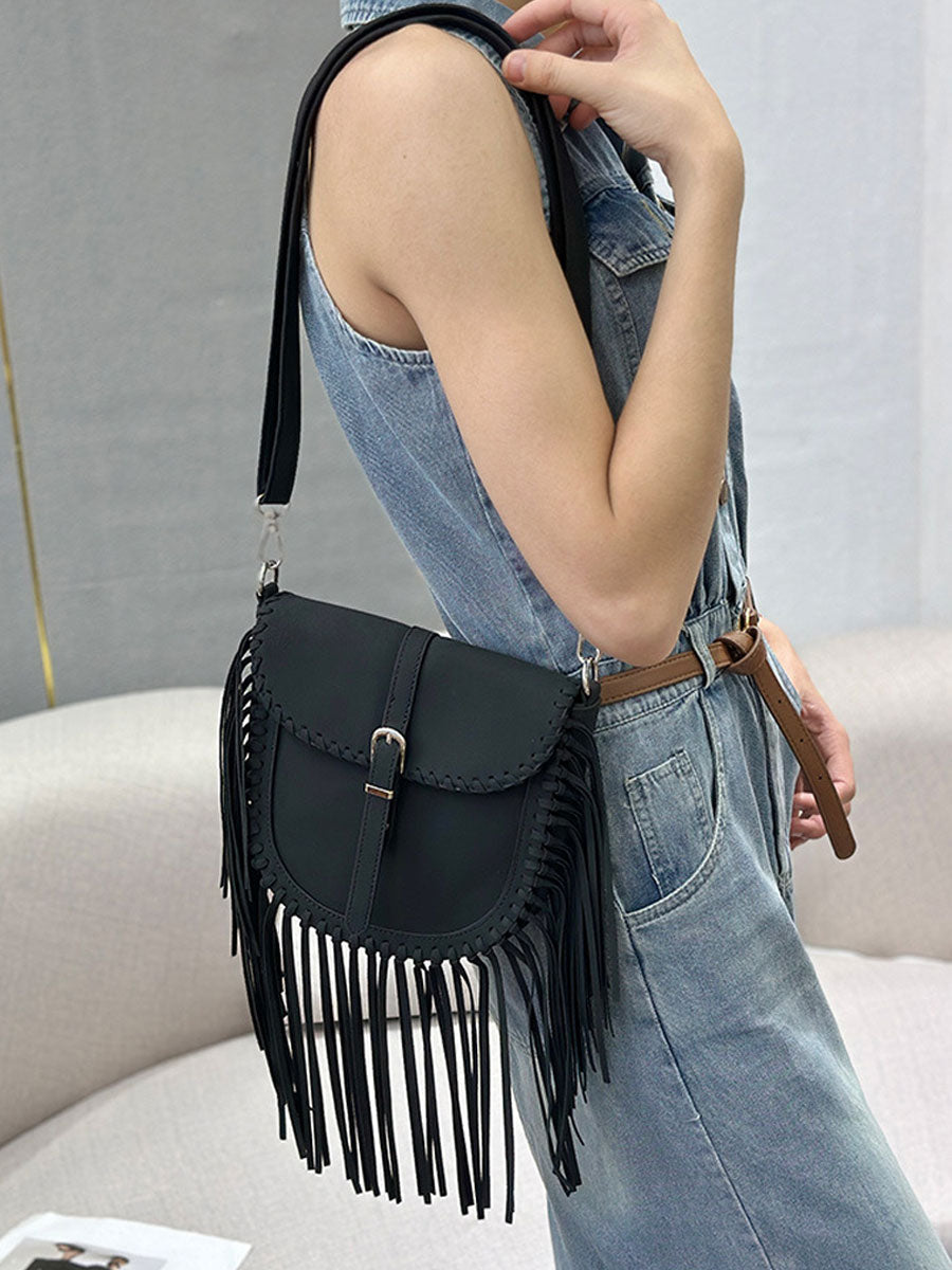 Vintage Bohemian Tassel Suede Shoulder Bag  - By Qivii