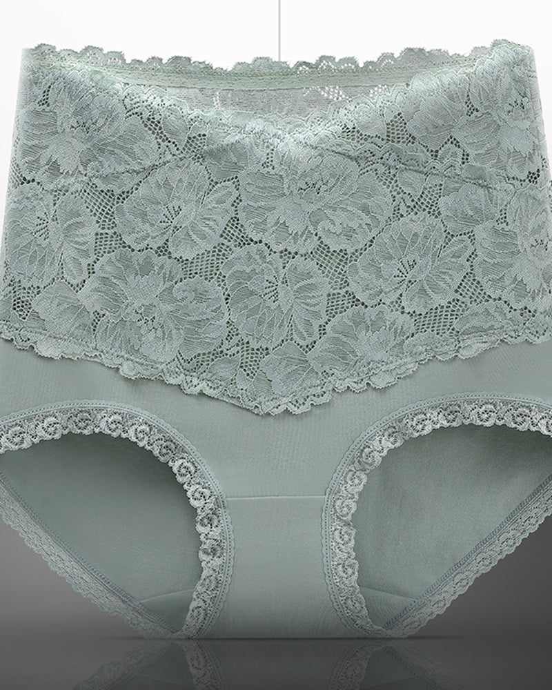 Women's V-shaped High Waist Floral Lace Briefs Sexy Tummy Control Soft Panties  - By Qivii