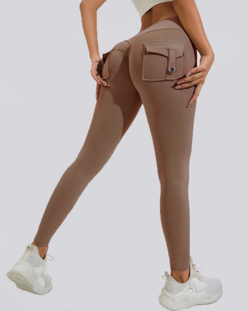 Peach Hip Fitness Leggings with Cargo Pockets  - By Qivii