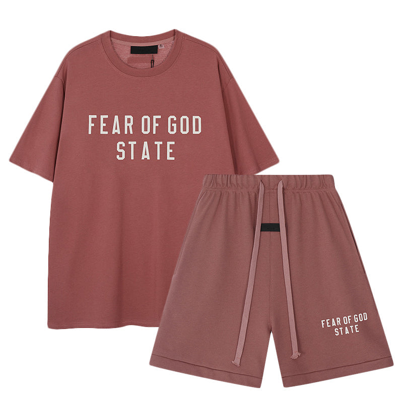 FW24 STATE T-Shirt / Shorts / Set - Wine Red  - By Qivii