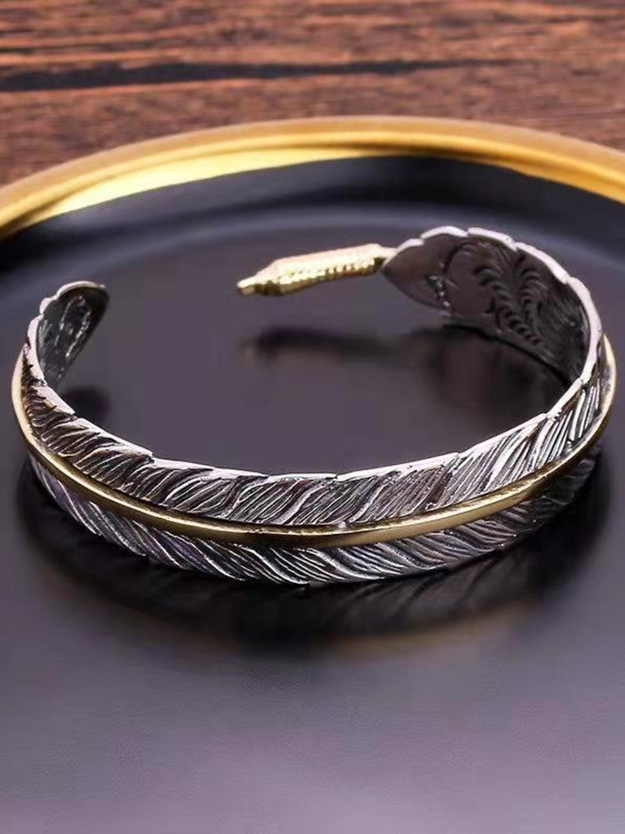 Vintage Western Feather Cuff Bracelet  - By Qivii
