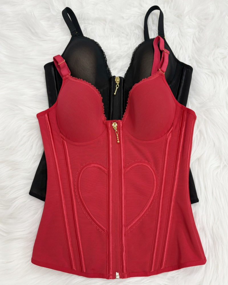 Shapshe® Fajas Colombianas Love Pattern Corset Top Zipper Waist Trainer  - By Qivii