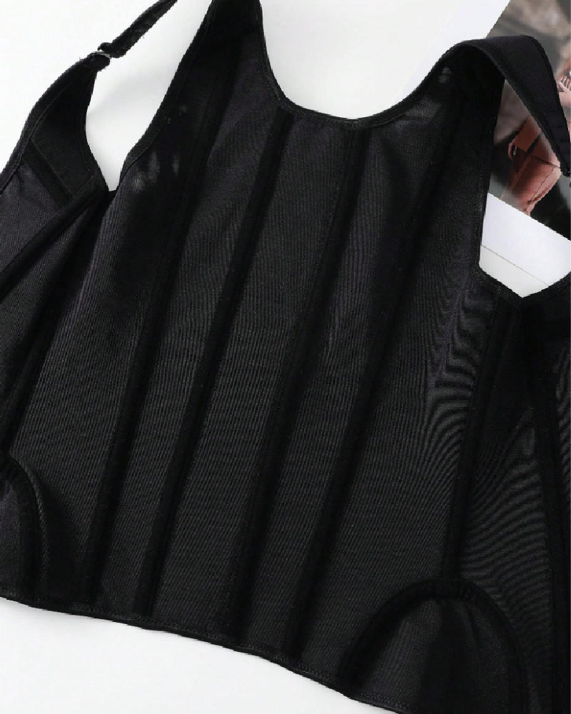 Steel Boned Mesh Waist Trainer Vest Breathable Abdominal Sculpting Belt Corset  - By Qivii