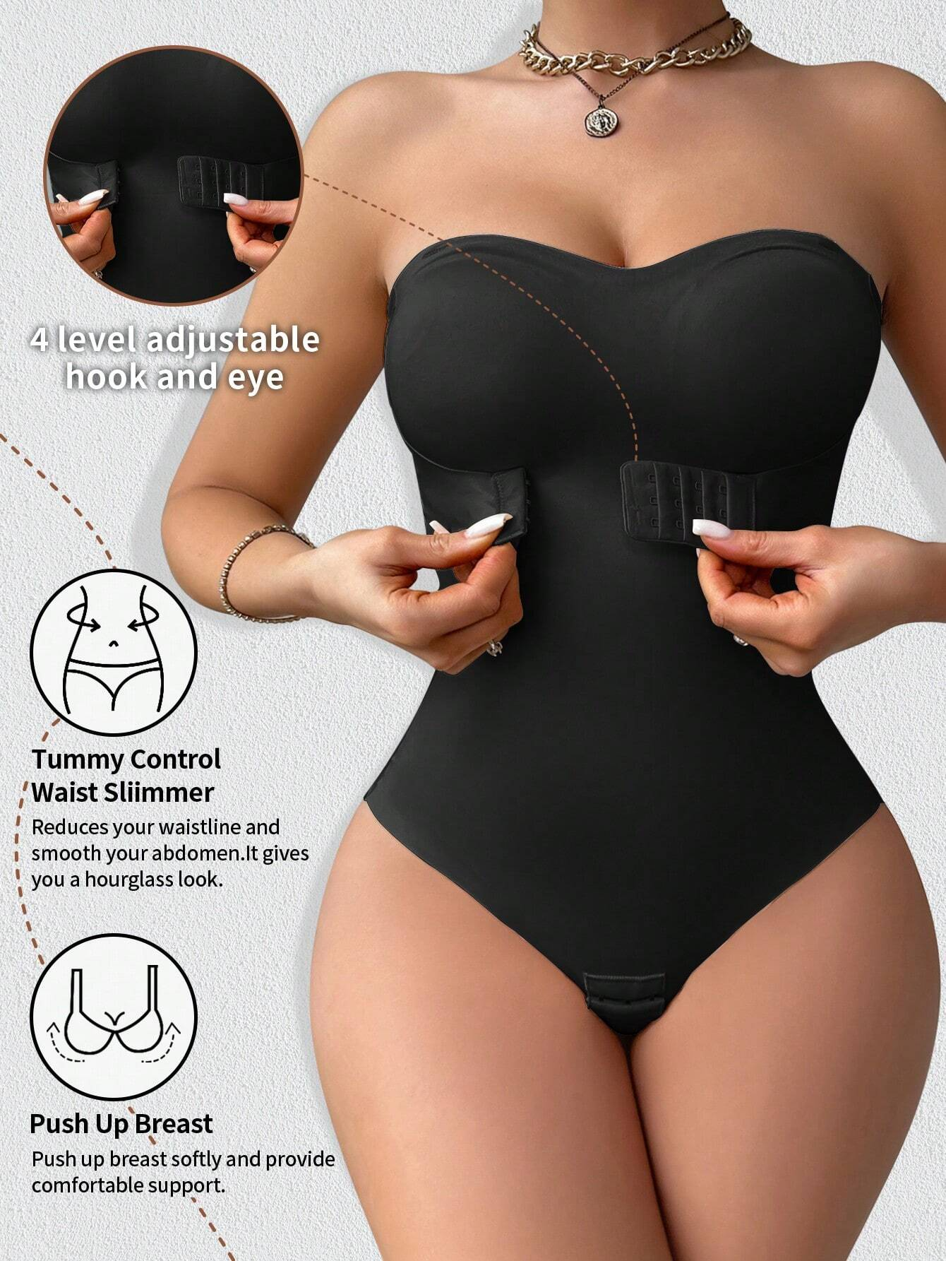 Women's Strapless Tummy Control One Piece Seamless Thong Shapewear Bodysuits  - By Qivii