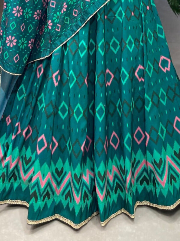 Vaishali silk Printed With Lace Border Lehenga Choli In Teal Color