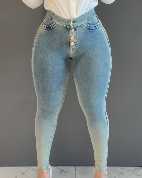 High Waist Gradient Wash Skinny Butt Lifting Stretch Jeans  - By Qivii