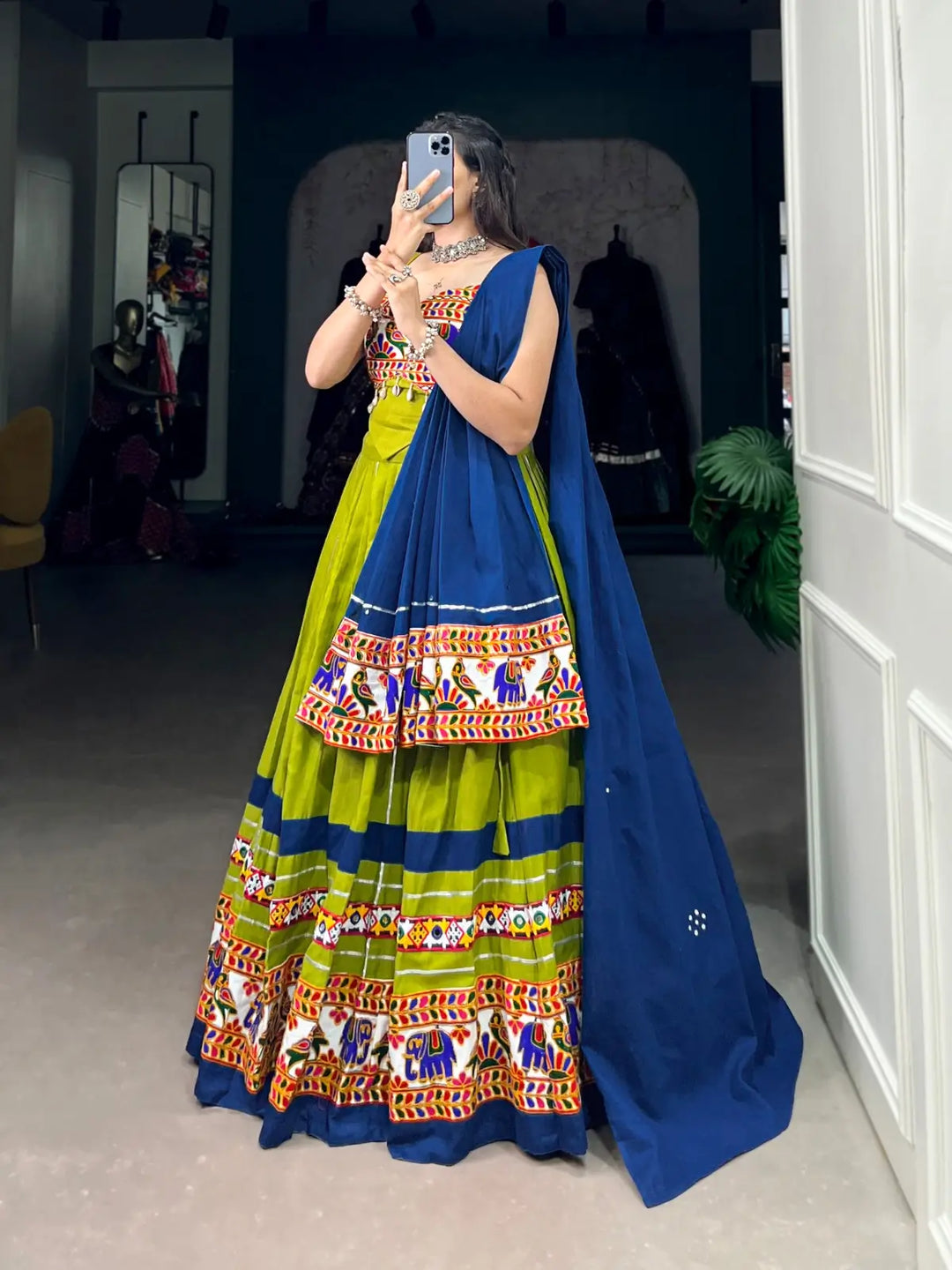 Elegant Cotton Chaniya Choli with Authentic Gamthi Work and Gota Patti Touch-Ups for a Vibrant Celebration