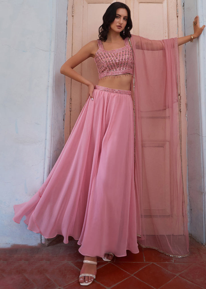 Ballet Slipper Pink Georgette Sharara Choli with Embroidery work