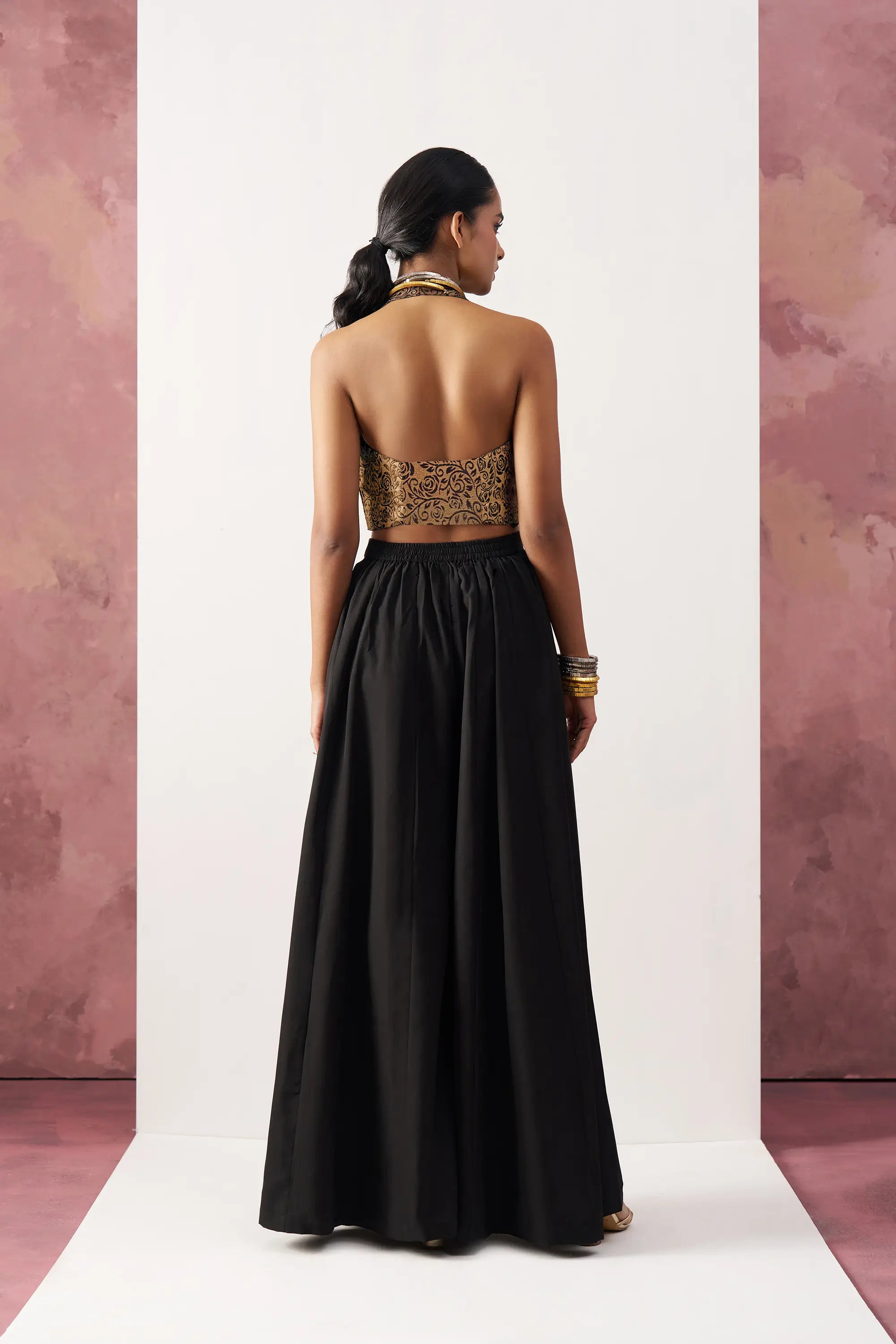 Black Jacquard Waistcoat And Palazzo Indo Western Co-ord Set - qivii