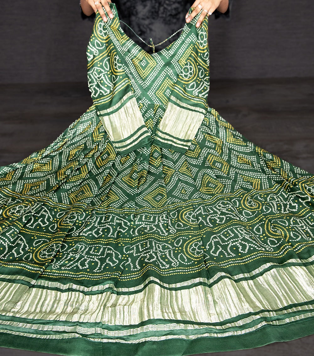 Green Color Gaji Silk Bandhej Print Gown - INSPIRED