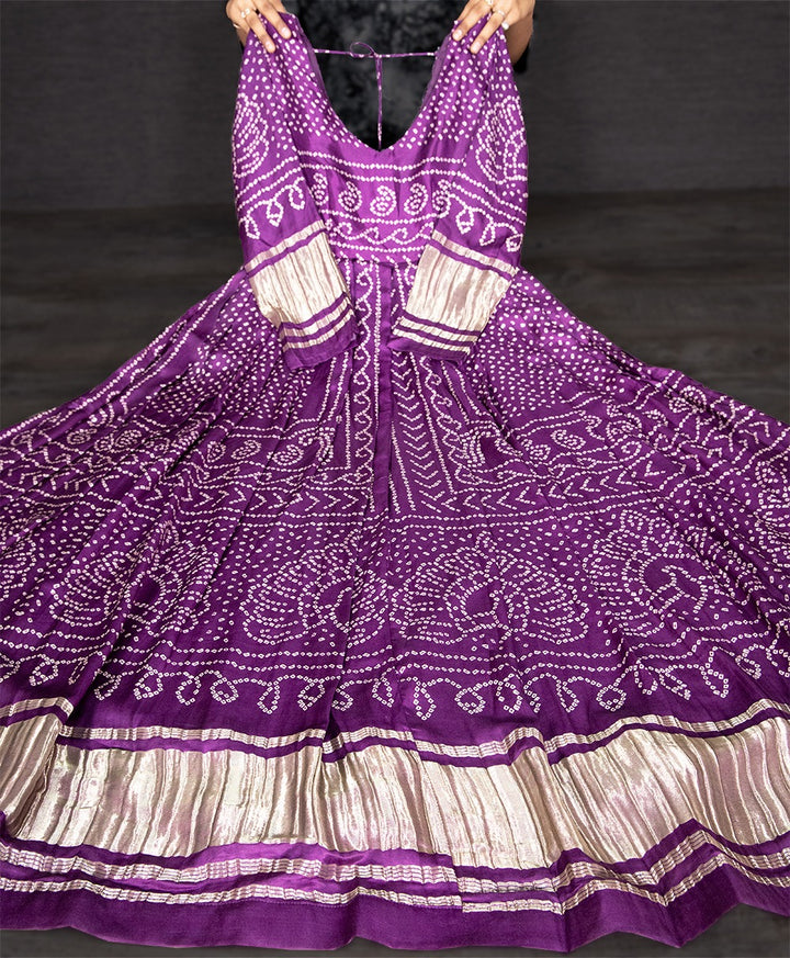 Wine Color Gaji Silk Bandhej Print Gown - INSPIRED