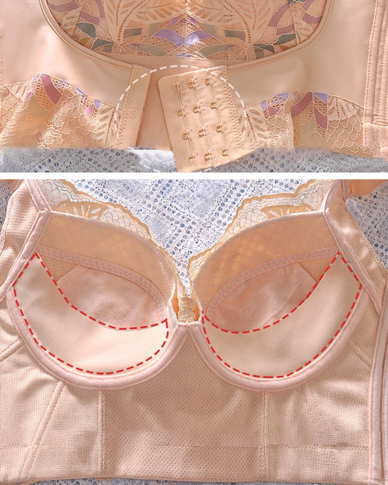 Women Side Support Longline Corset Wire-free Push Up Bra Adjustable Wide Straps  - By Qivii