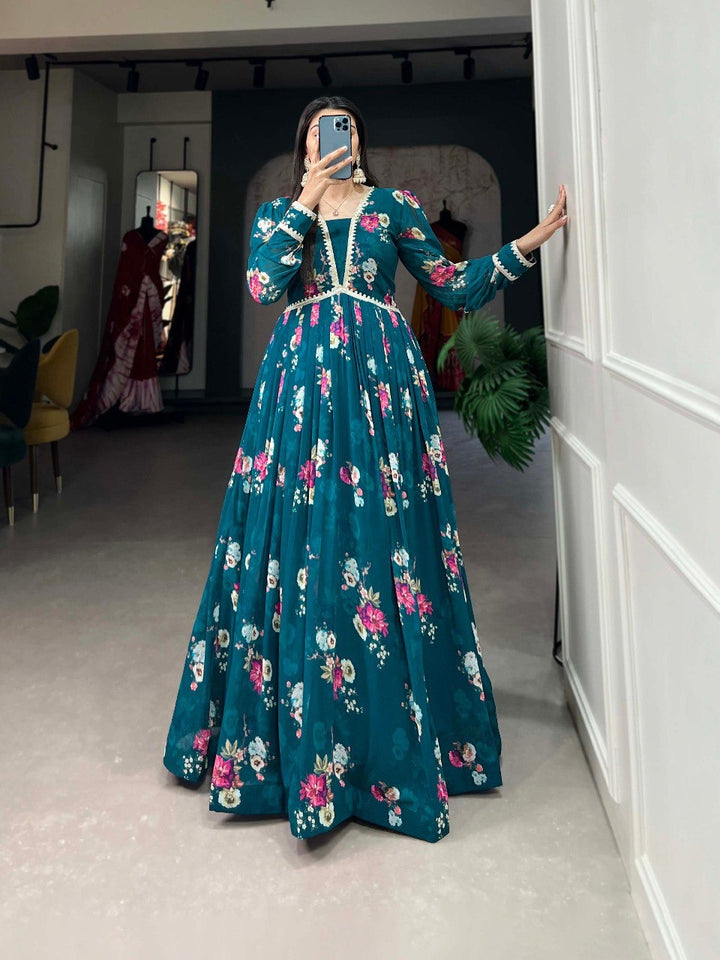 Till Georgette Floral print with Lace Border Gown