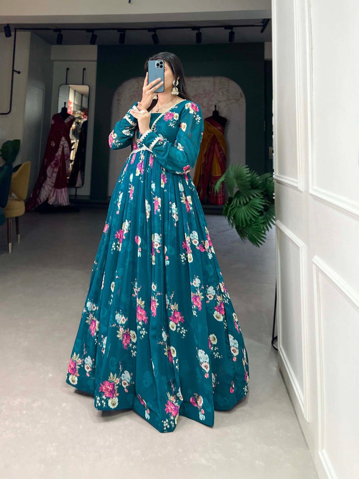 Till Georgette Floral print with Lace Border Gown