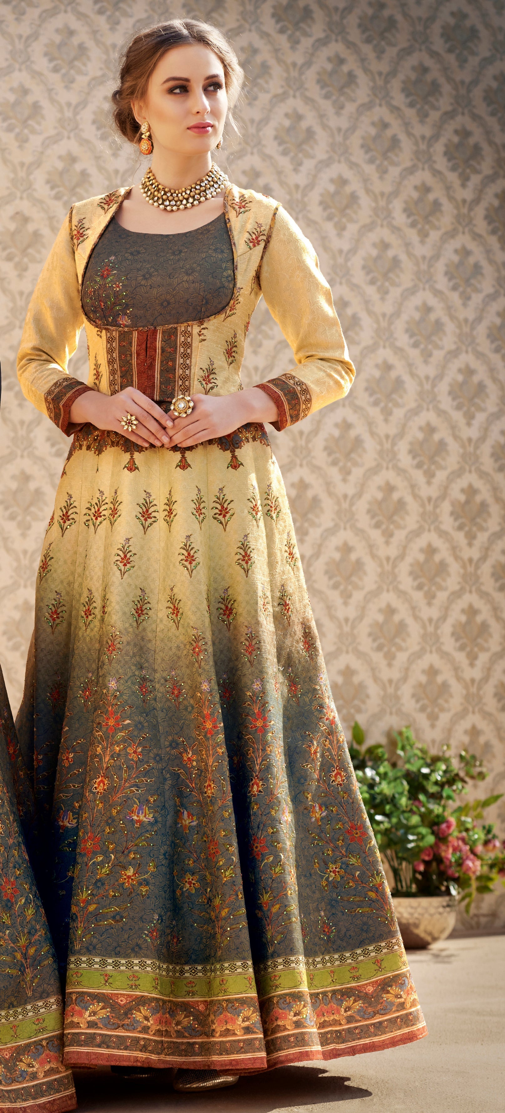 Banarasi Grace: A Viscose Jacquard Silk Gown Fit for a Queen - qivii