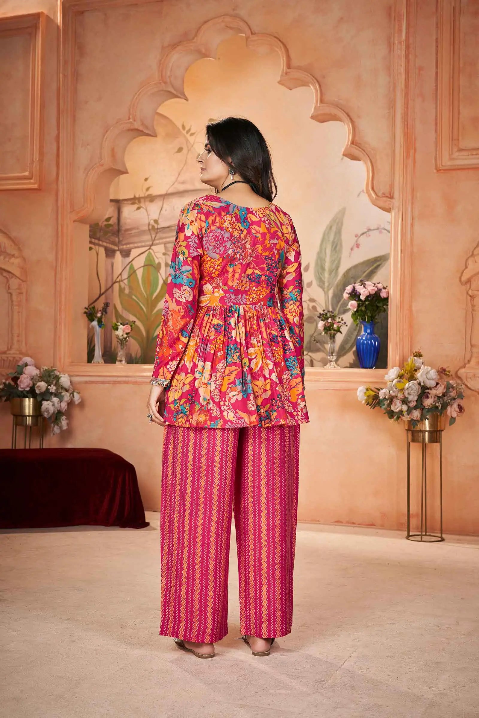 Rani Pink Digital Floral Print Silk Salwar Suit - qivii