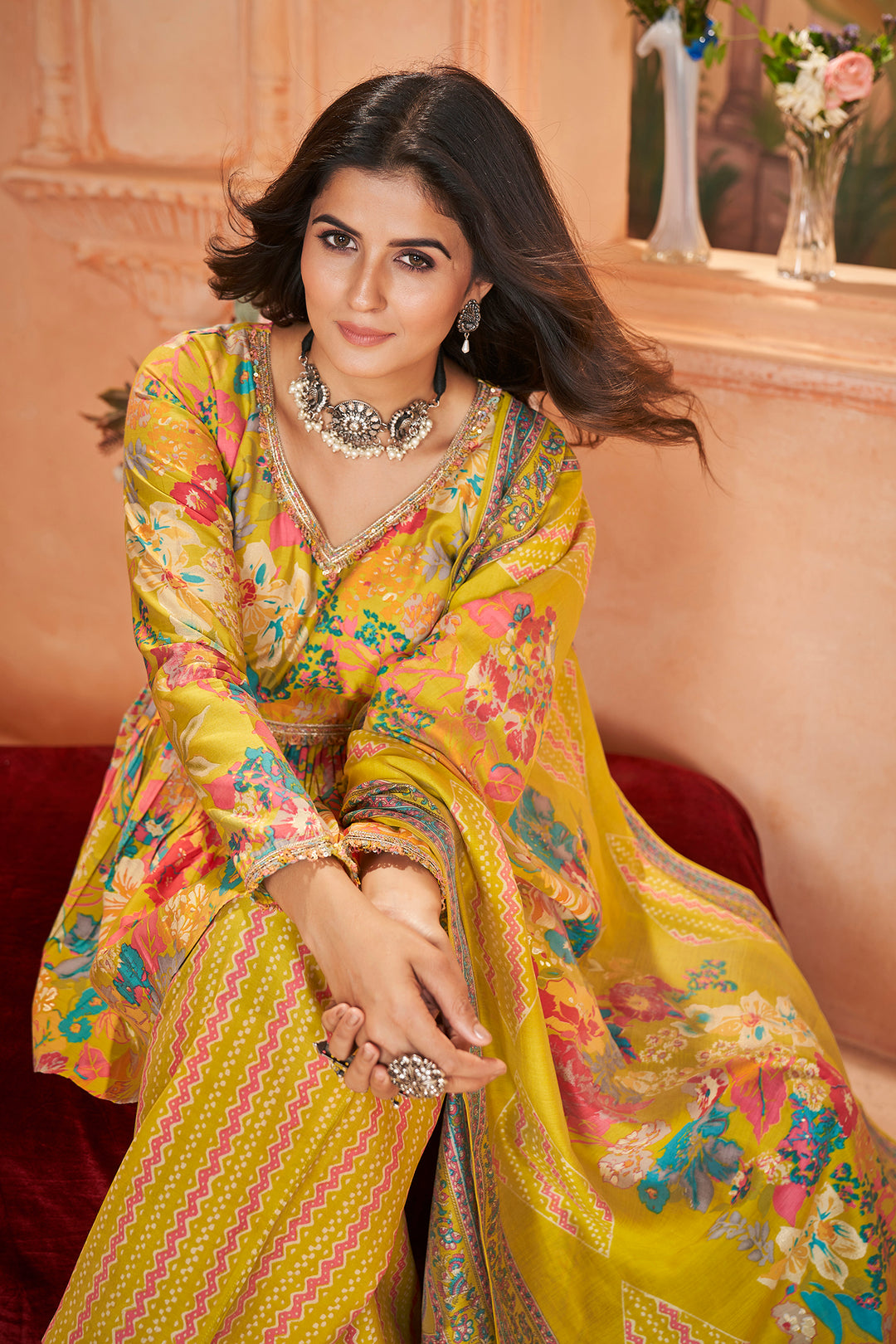 Yellow Silk Digital Print with Foil Kurta