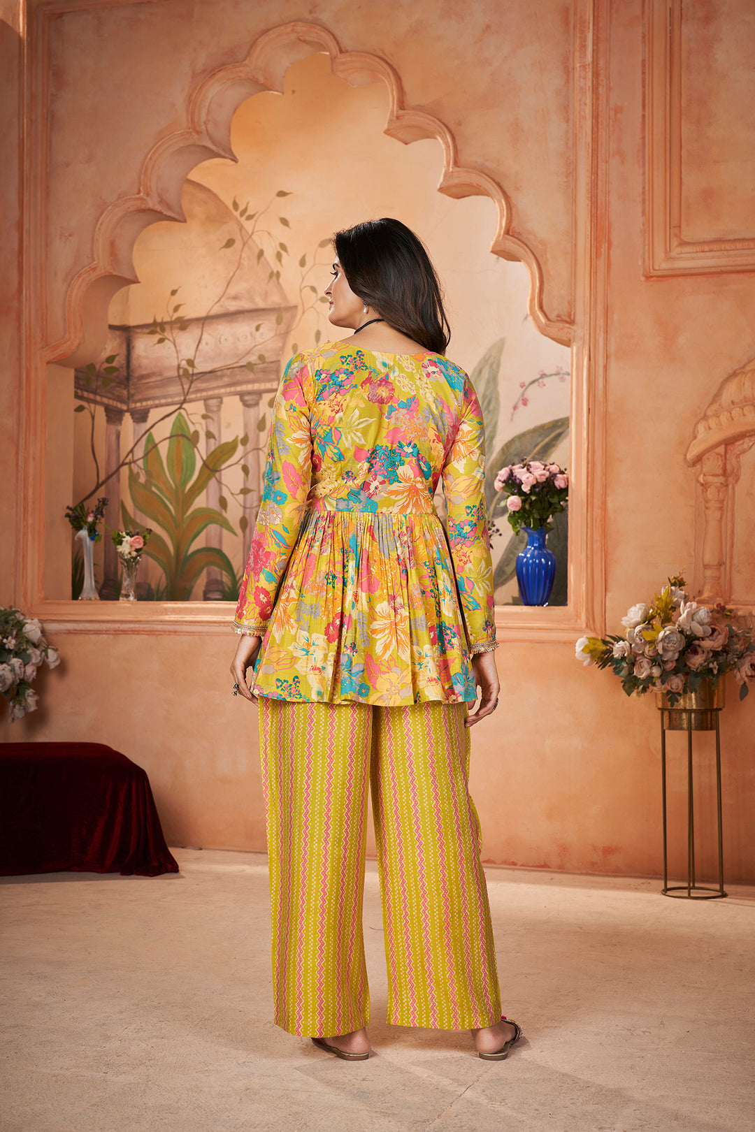 Yellow Silk Digital Print with Foil Kurta