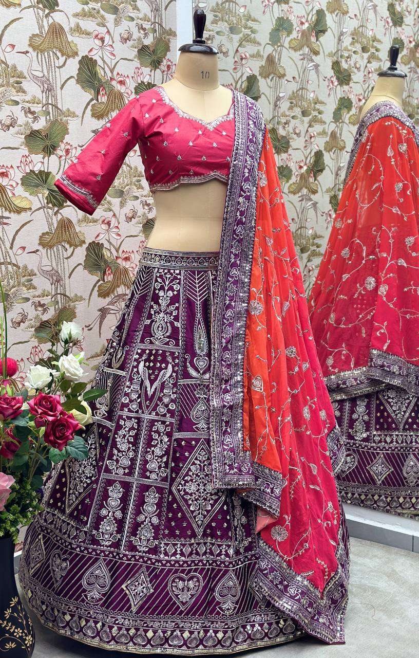 Beautiful purple color lehenga made of jalpari silk with intricate embroidery and sequence design work