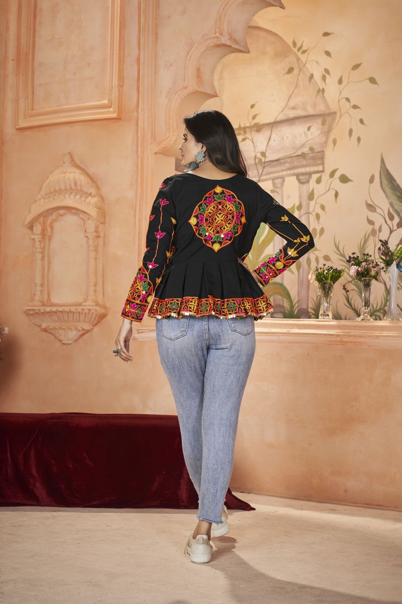 BLACK COLOR ROMAL SILK EMBROIDERED WORK TOP