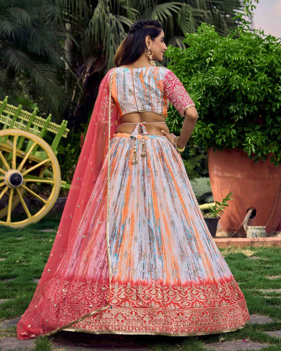 PINK SEQUINS ZARI EMBROIDERY WORD WITH DIGITAL PRINT LEHENGA CHOLI